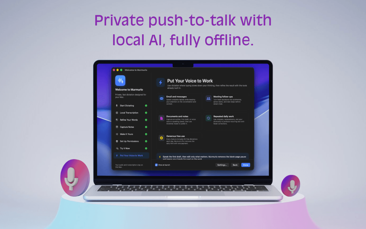 Introducción y captura de voz nativas de Murmurio para Mac